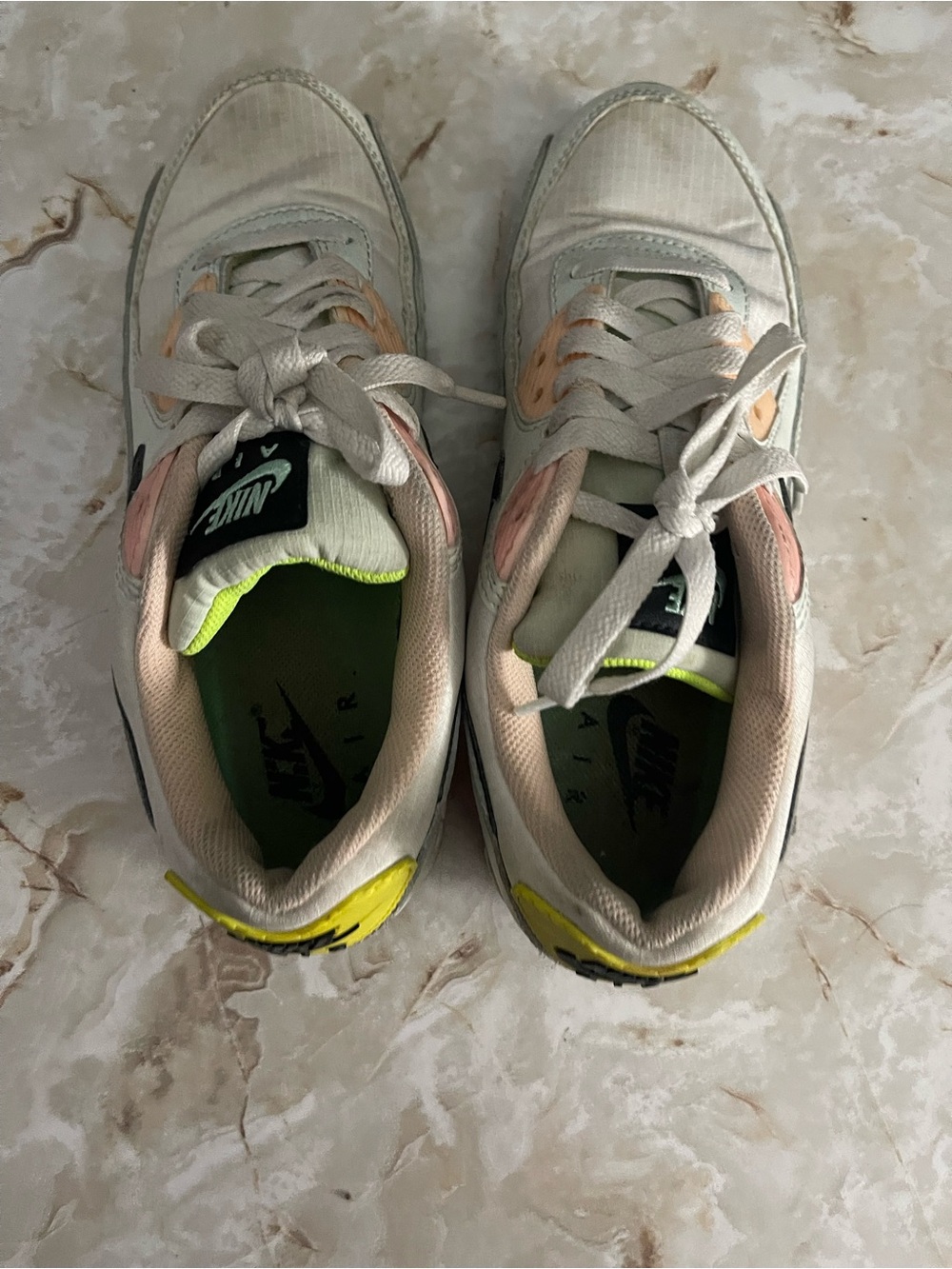 Nike Women’s Air Max 90 Sneakers - White Volt Green Glow - Picture 5 of 7